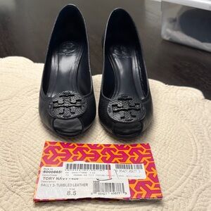 Tory Burch Navy Peep-Toe Heels